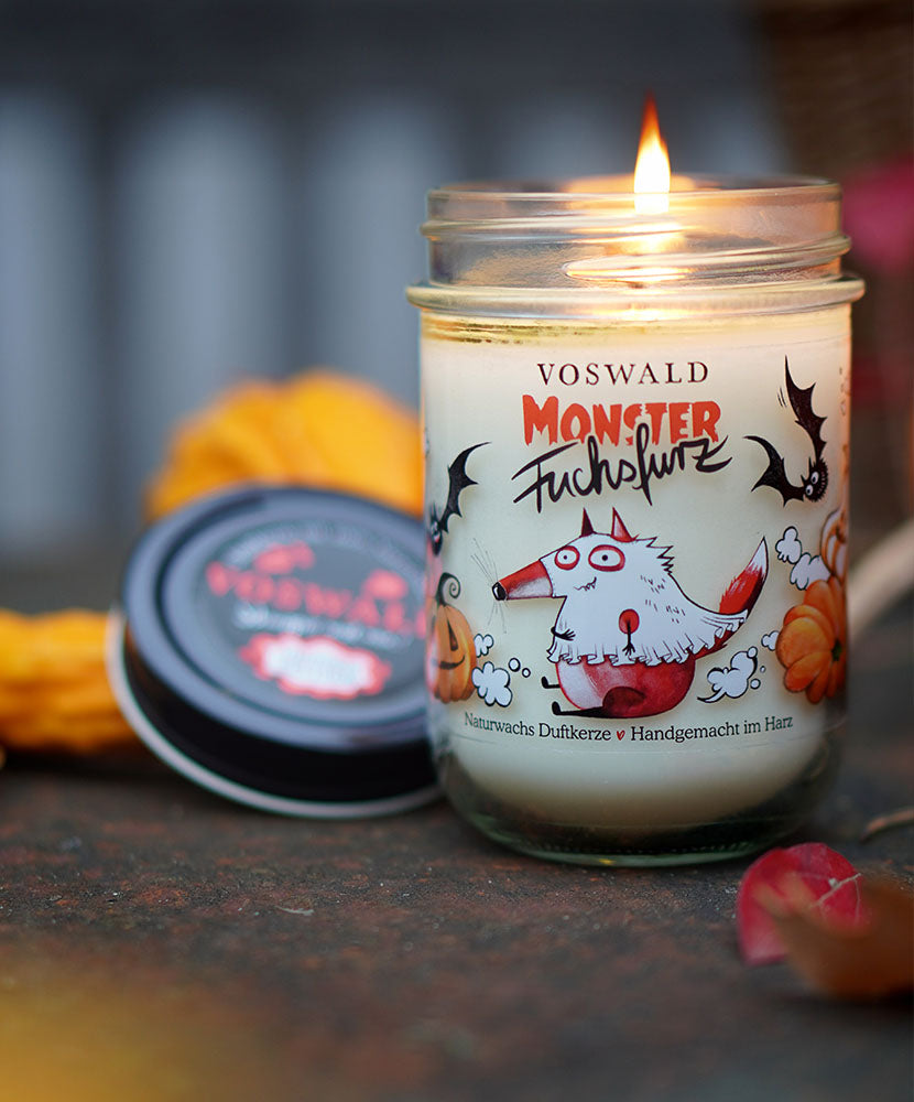 VOSWALD Monster-Fuchsfurz – Duftkerze – mit 100% Naturwachs, Made
