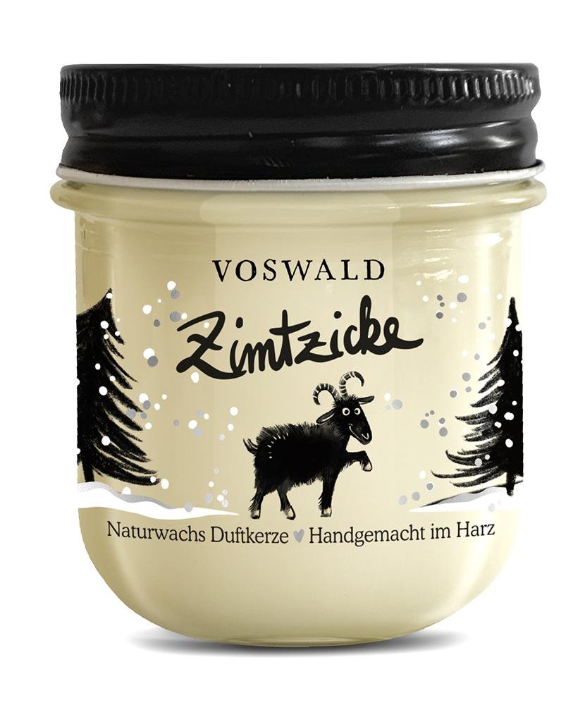 VOSWALD Zimtzicke – Duftkerze – mit 100% Naturwachs, Made in Germany, über 30h Brenndauer, Baumwolldocht, Weihnachtsduft – Voswald